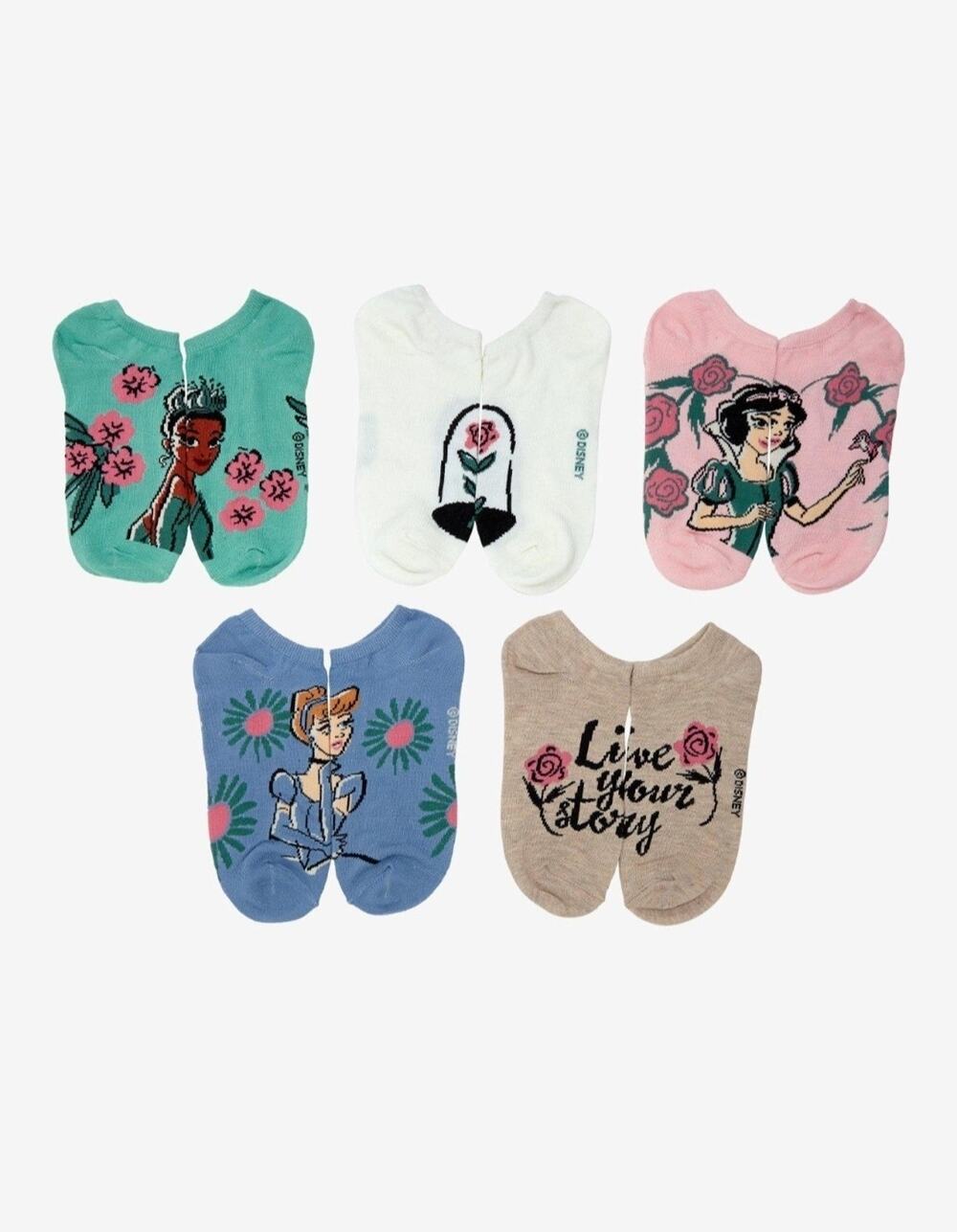 Disney Princess Muted Floral Socks Boxlunch Exclusive Size 9-11